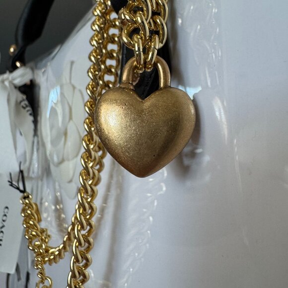 Coach Heart Turnlock Pavé Chain Link Necklace (Gold/Pink Multi) - NWT - Picture 3 of 9